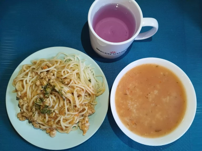Obiad: dieta podstawowa

zupa pomidorowa z ryżem 450ml, spaghetti z mięsem mielonym 350g, woda z sokiem owocowym
A 1,3,9

