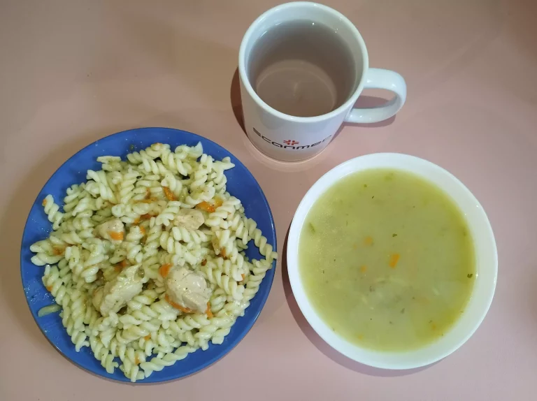 Obiad: dieta łatwostrawna 

zupa ziemniaczana 450ml, makaron z gotowanym kurczakiem i warzywami w sosie śmietanowym 350g, woda z sokiem
A 1,7,9
