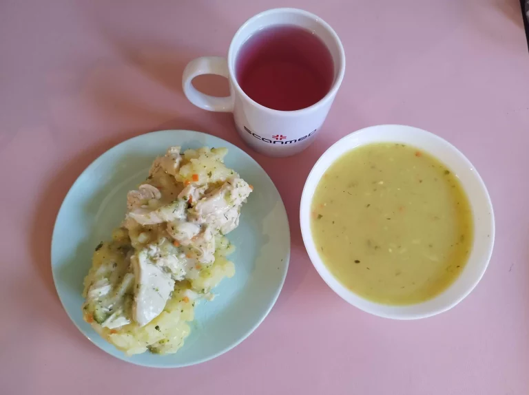 Obiad: dieta łatwostrawna 

zupa krem z białych warzyw 450ml, ziemniaki gotowane 200g, sos z kurczakiem i brokułem 100g, woda z sokiem owocowym
A 1,7,9
