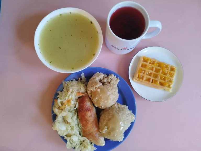Obiad: dieta z ograniczeniem łatwoprzyswajalnych węglowodanów 

zupa koperkowa 450ml, roladka wieprzowa 120g, kasza jęczmienna 100g, surówka z kapusty kiszonej 110g, woda z sokiem owocowym
A 1
