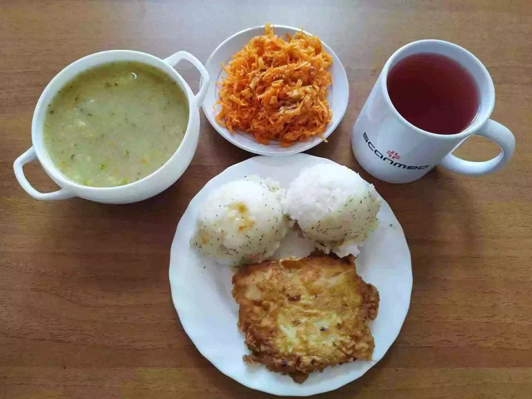 Obiad: dieta podstawowa

zupa brokułowa 450ml, ryz biały 100g, ryba smażona w panierce 120g, marchewka tarta z jabłkiem 110g, woda z sokiem owocowym
A 1,3,4,7
