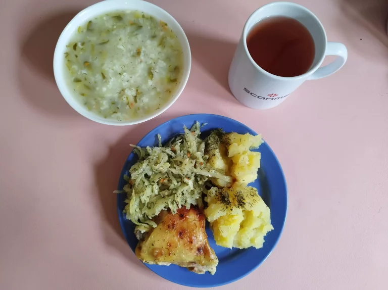 Obiad: dieta podstawowa

zupa ogórkowa z ryżem 450ml, udko z kurczaka pieczone 100g, ziemniaki gotowane 200g, kapusta biała zasmażana 110g, woda z sokiem
A 7
