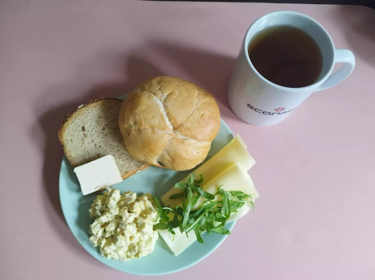 Śniadanie: dieta podstawowa

bułka pszenna 60g, chleb mieszany z płatkami owsianymi 20g, margaryna miękka 10g, pasta jajeczna 100g, ser żółty 40g, rukola, herbata czarna
A 1,3,7
