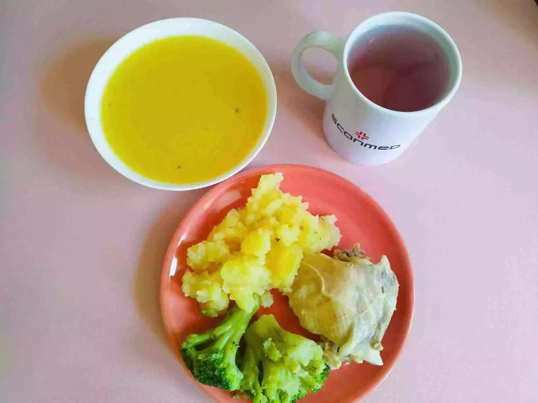 Obiad: dieta łatwostrawna 

zupa dyniowa 450ml, udko z kurczaka gotowane 100g, ziemniaki gotowane 150g, brokuł gotowany 100g, woda z sokiem owocowym