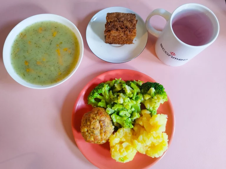 obiad dieta łatwostrawna: zupa koperkowa 450ml, kotlet mielony pieczony 100g, ziemniaki gotowane 150g, brokuł gotowany 100g, woda z sokiem owocowym
A: 1,3,7 
Ciasto marchewkowe dodatkowy posiłek.
A: 1,3,7 obiad dieta łatwostrawna: zupa koperkowa 450ml, kotlet mielony pieczony 100g, ziemniaki gotowane 150g, brokuł gotowany 100g, woda z sokiem owocowym
A: 1,3,7 
Ciasto marchewkowe dodatkowy posiłek.
A: 1,3,7