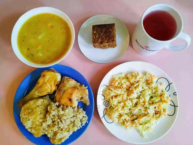 Obiad: dieta podstawowa

zupa grochowa 450ml, udko pieczone z kurczaka 120g, kasza jęczmienna 100g, surówka z białej kapusty 110g, woda z sokiem owocowym, domowe ciasto owsiane
A:1,3
