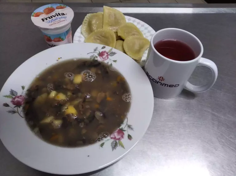 Obiad: dieta z ograniczeniem łatwoprzyswajalnych węglowodanów 

zupa pieczarkowa 450ml, pierogi z mięsem 320g, woda z sokiem owocowym, jogurt
A:1,7
