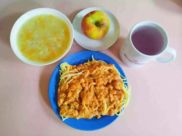 Obiad: dieta podstawowa

zupa kalafiorowa 450ml, spaghetti z mięsem mielonym drobiowym 350g, woda z sokiem owocowym, jabłko
A:1,3
