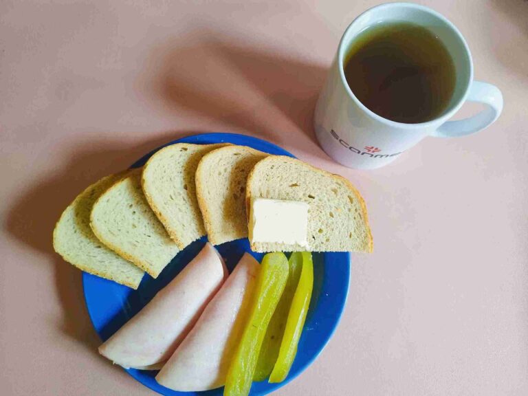 Śniadanie: dieta łatwostrawna

chleb pszenny 70g, margaryna miękka 10g, wędlina 60g, ogórek kiszony bez skóry 50g, herbata czarna
A: 1,7
